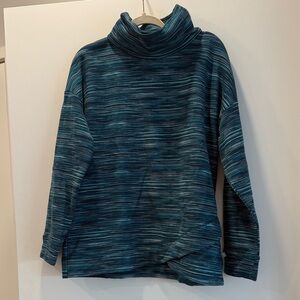 Women's Blue Striped Cowl Neck Sweatshirt